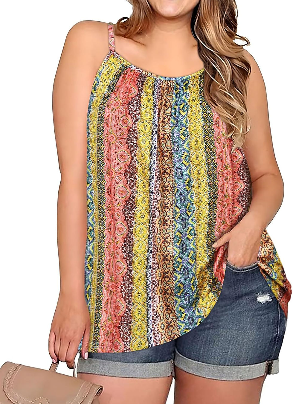 Thumbnail: Plus Size Tank Tops for Women Boho Floral Loose Cami Spaghetti Strap Tunic Blou