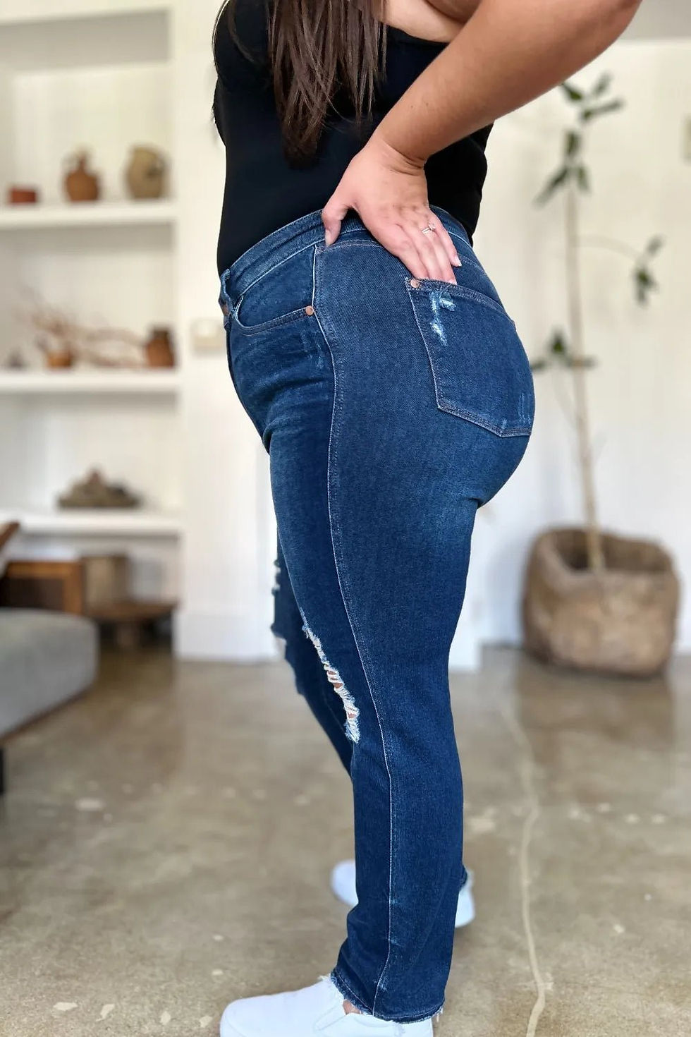 Thumbnail: Judy Blue Full Size High Waist Rigid Magic Heavy Destroy Straight Jeans