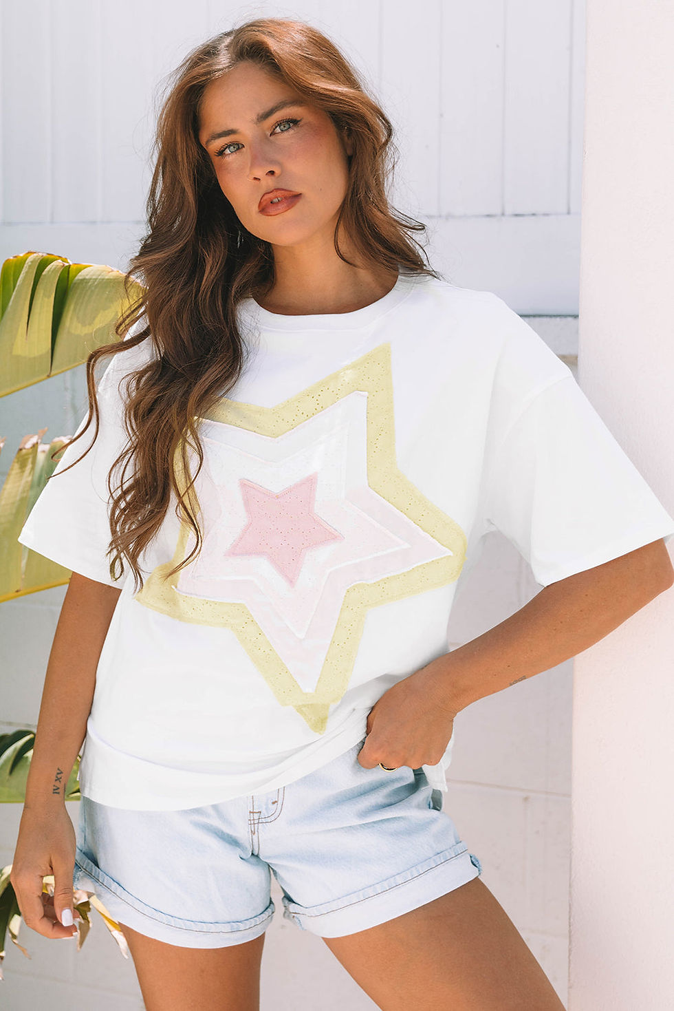 Thumbnail: Lisa Layered Star Patched Half Sleeve Loose Top