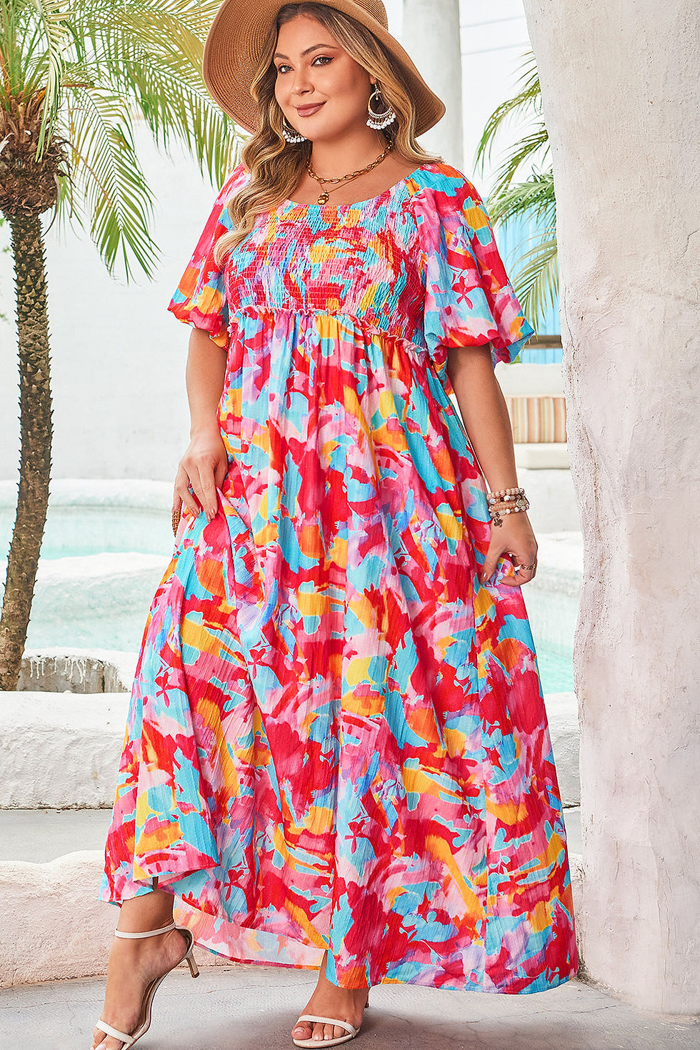 Thumbnail: Rachel Plus Size Puff Sleeve Square Neck Dress