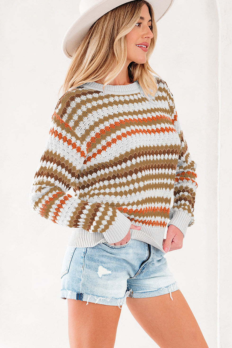 Thumbnail: Jimena Patterned Drop Shoulder Sweater