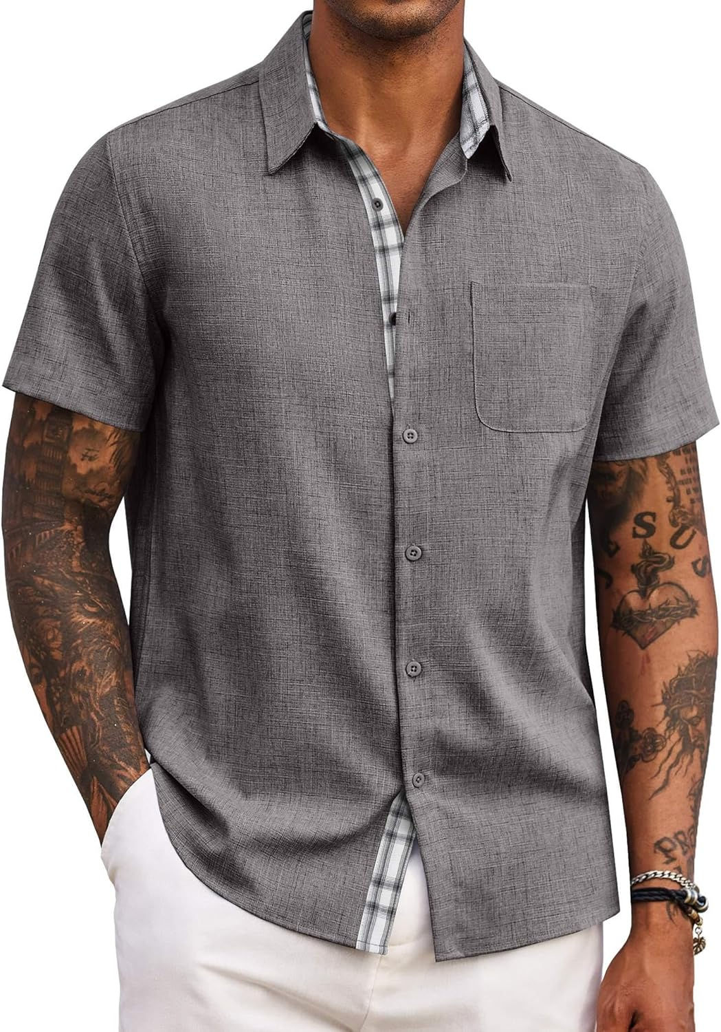 COOFANDY Men's Button Down Shirts Short Sleeve Casual Summer Beach Vacation Wed