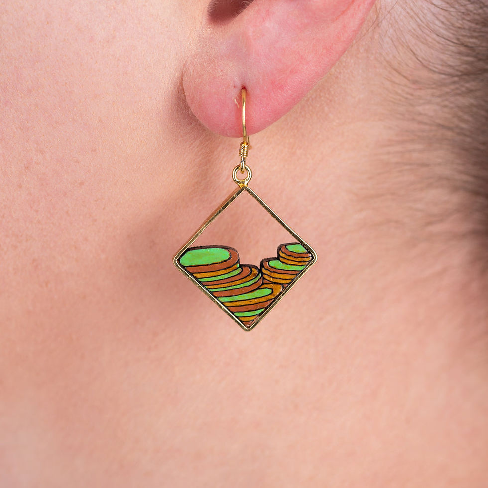 Thumbnail: Rice Terrace Eco-friendly Recycled Wood Gold Earrings