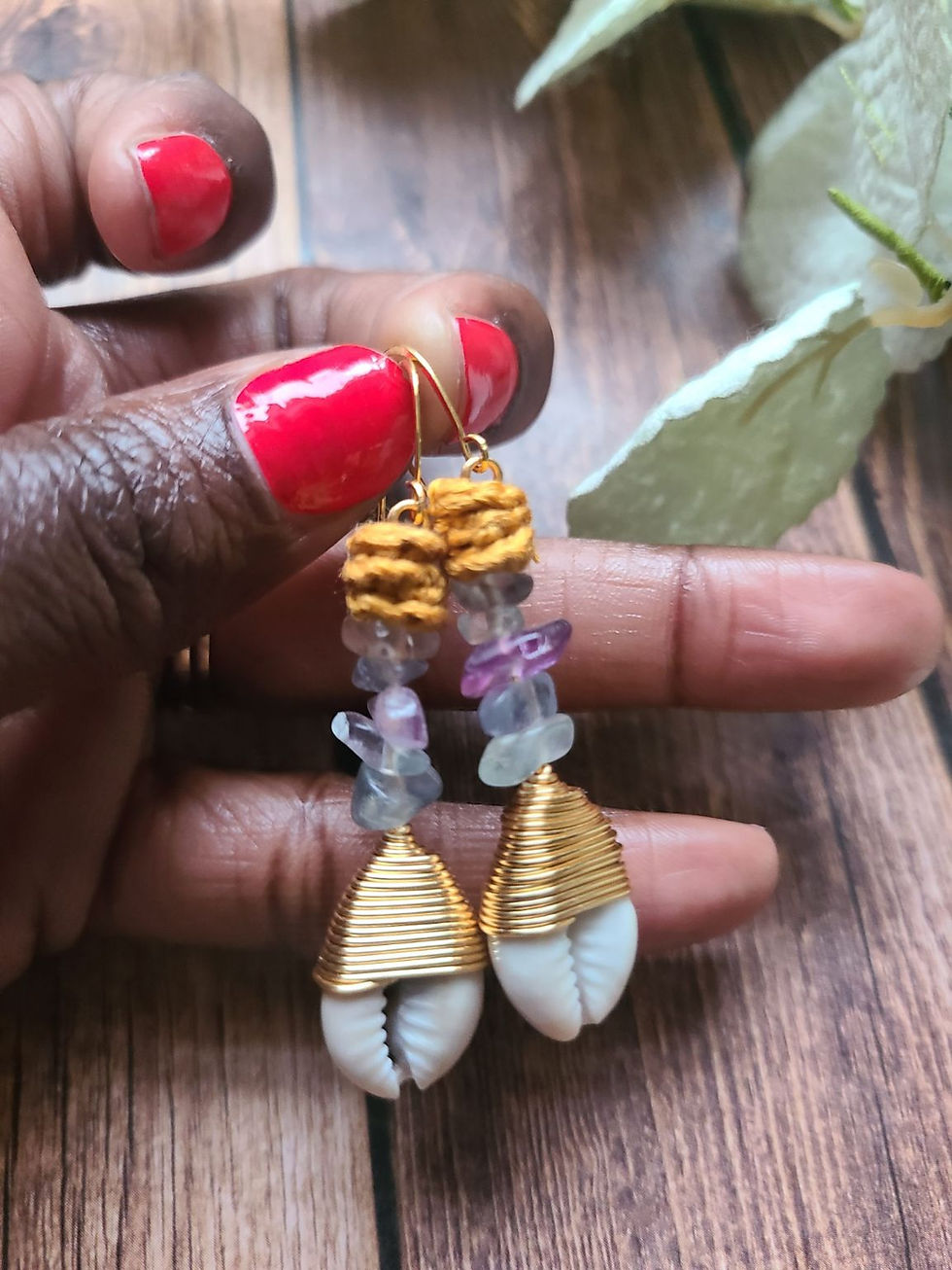 Thumbnail: Fluorite Cowrie Shell Earrings