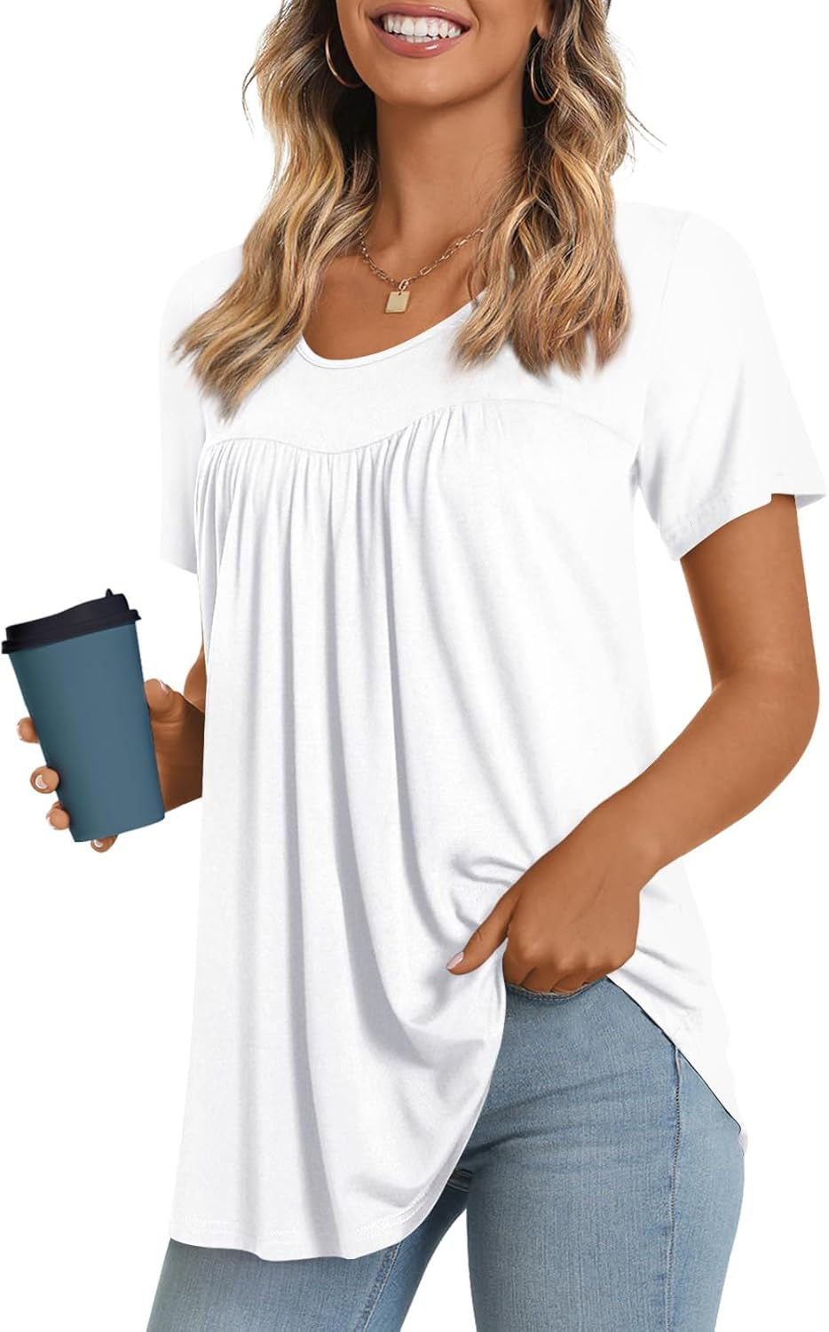 Thumbnail: Womens Tunic Tops 2026 Short Sleeve Shirts Summer Casual Tee Comfy Blouses S-4XL
