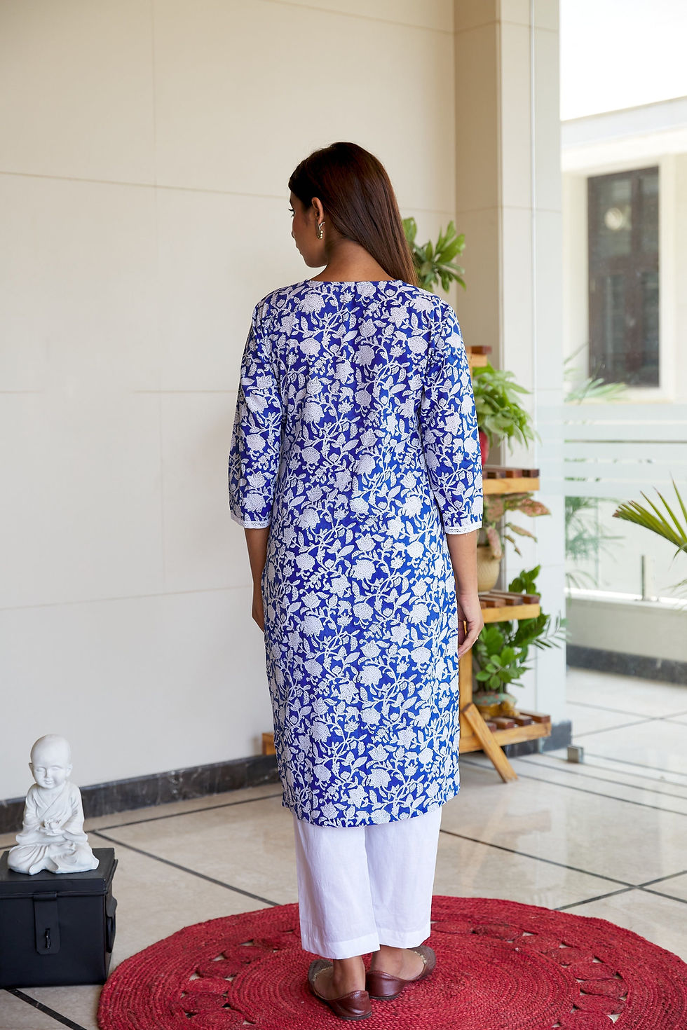 Thumbnail: Blue Jaal Block Printed Cotton Kurta Set - (Set of 2)