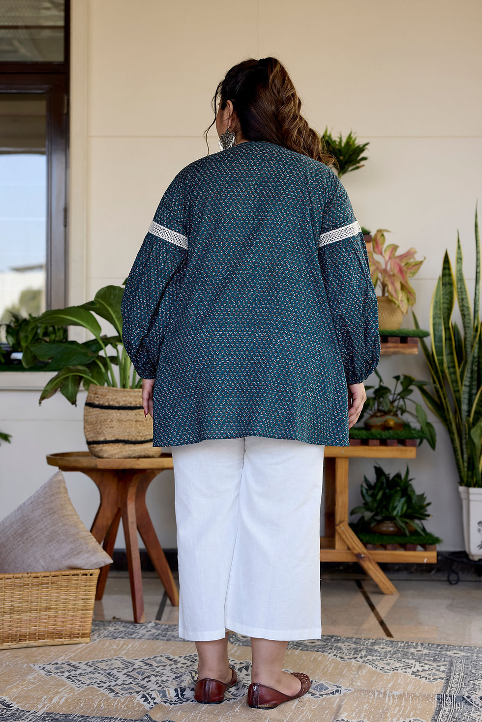 Thumbnail: Earthy Green  Cotton Sanganeri Print Top (Only Top)