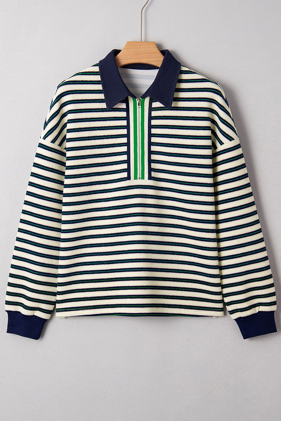 Thumbnail: Louisa Contrast Collar Zip Long Sleeve Top