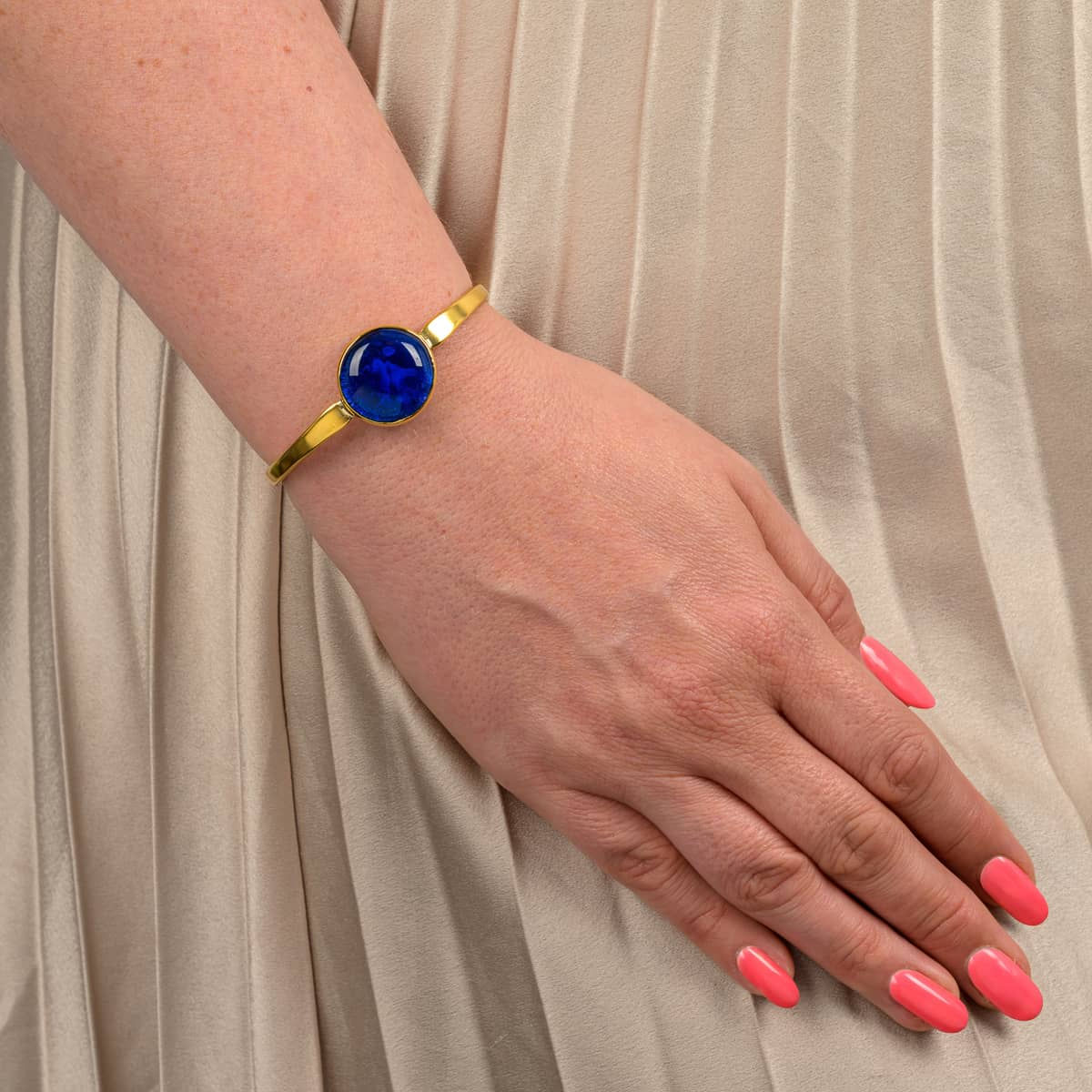 Safi Recycled Brass & Blue Glass Bangle