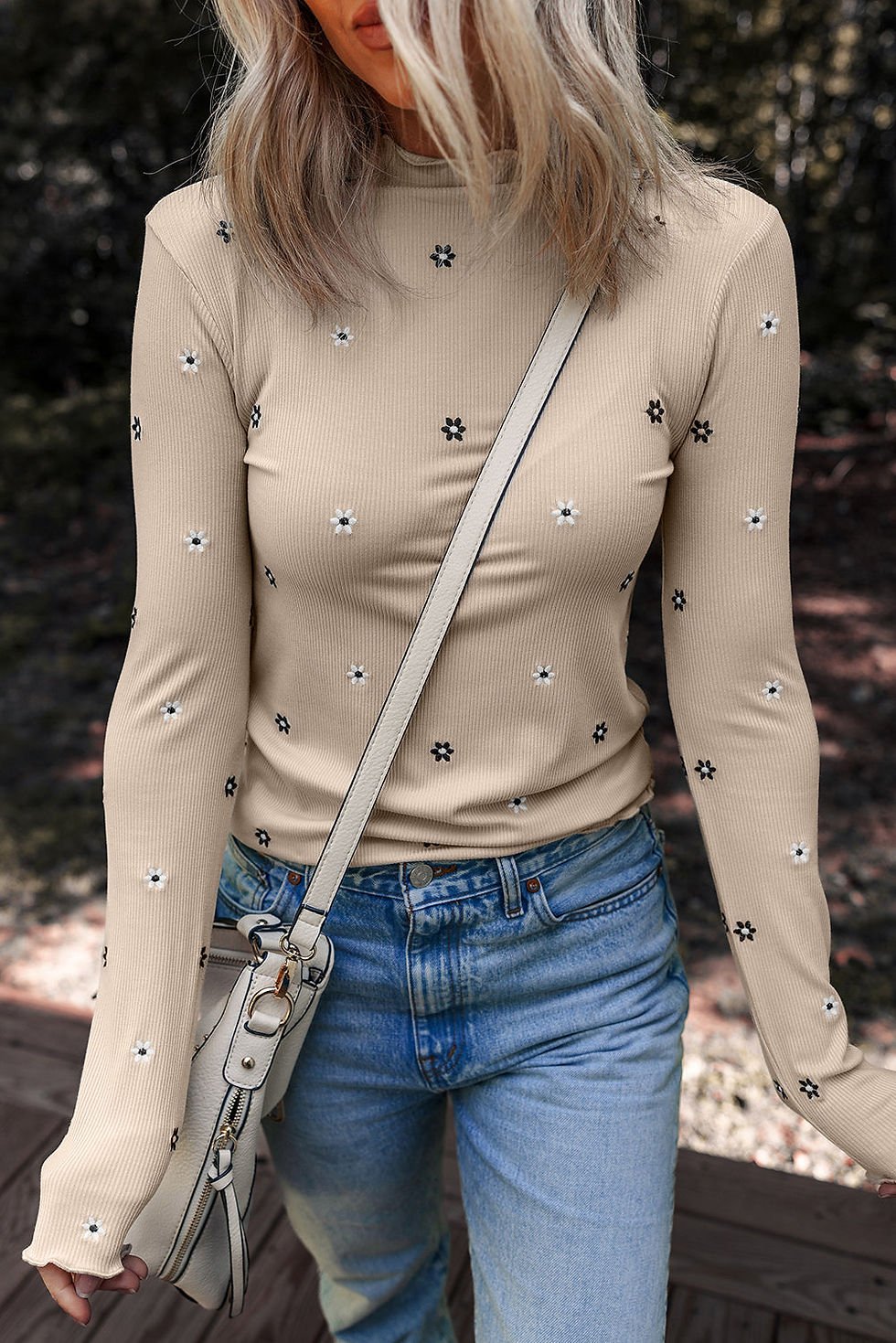 Thumbnail: Genesis Embroidered Detail Ribbed Long Sleeve Top
