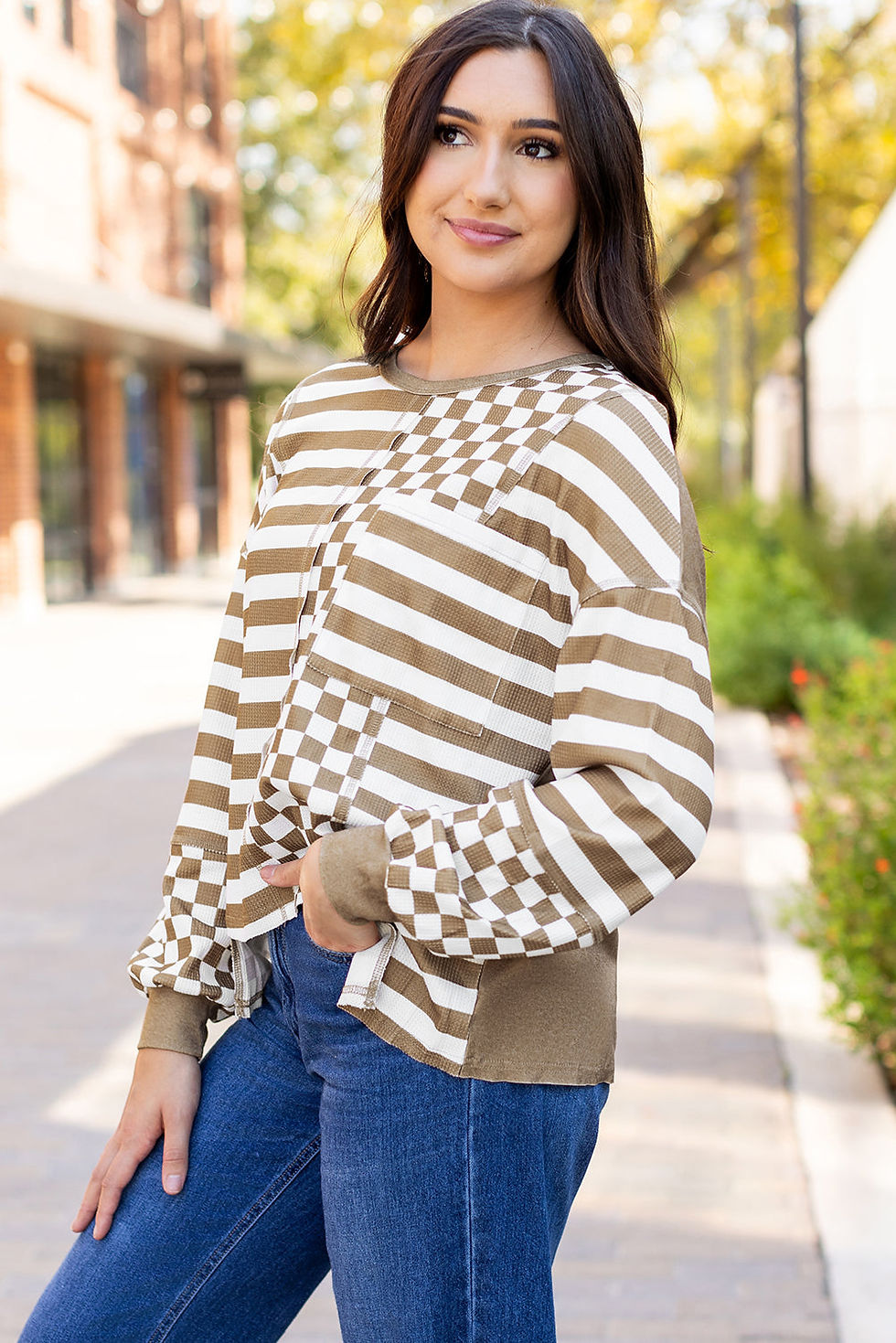 Thumbnail: Fatima Patchwork Lantern Sleeve Blouse