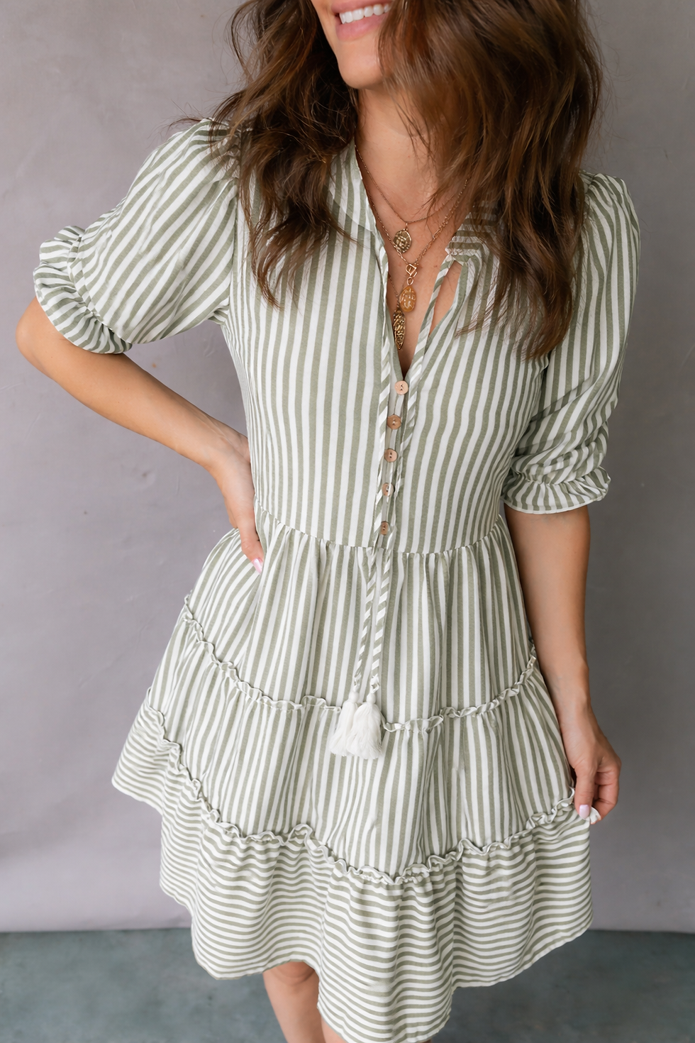 Thumbnail: Bailey Sleeve Tiered Flattering Dress