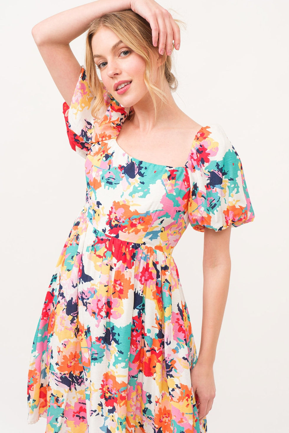 Thumbnail: And The Why Square Neck Puff Sleeve Floral Dress