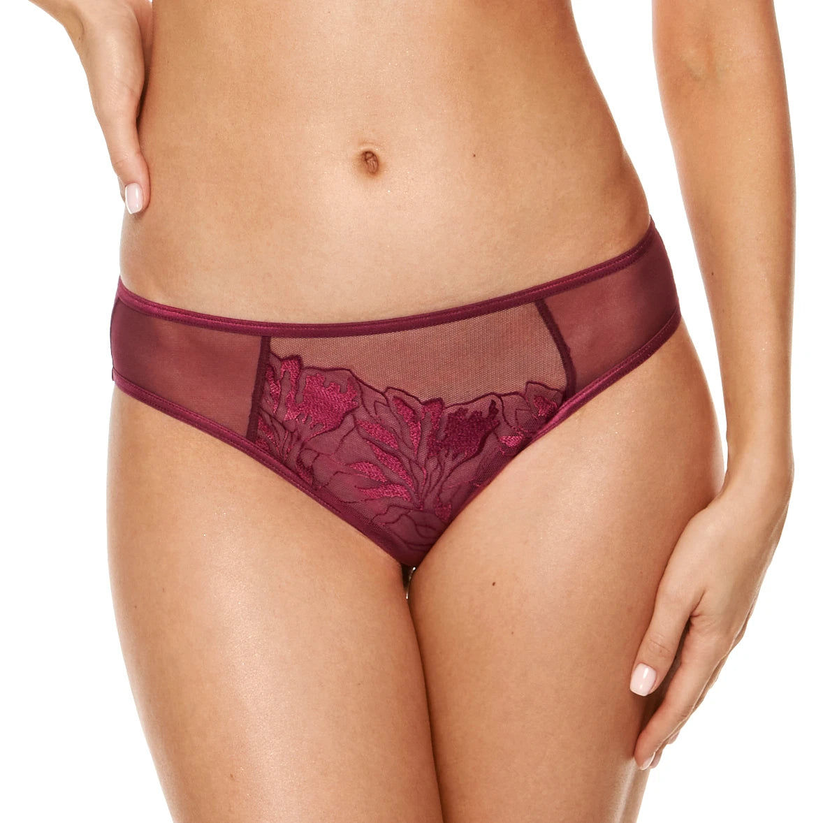 Sheer Mid Rise Bikini Panty Gorteks Coco Burgundy