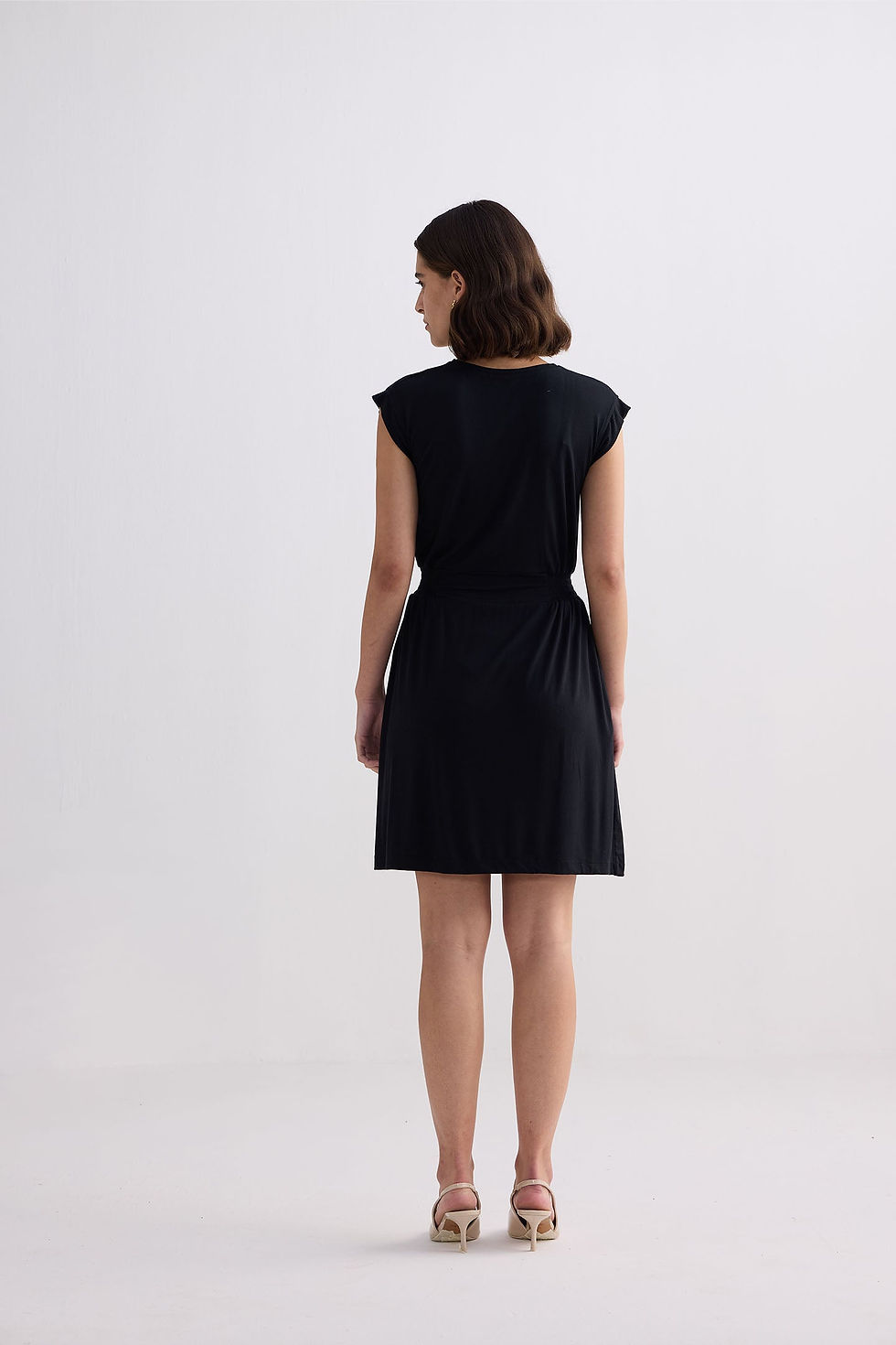 Thumbnail: Short Dress With Smocking Side Detail in Black