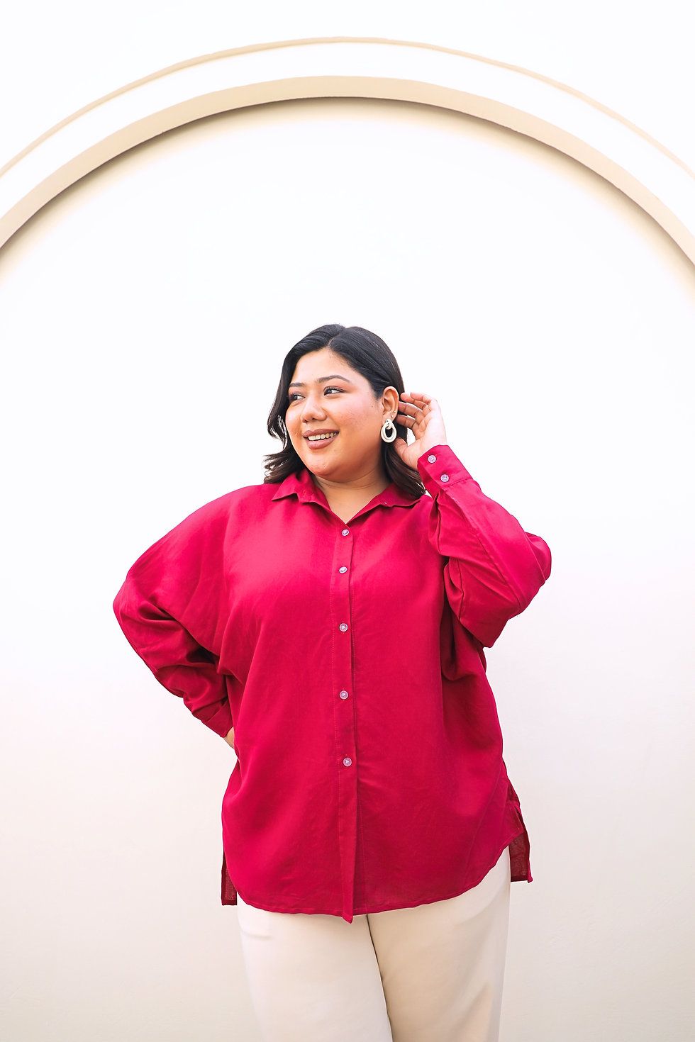 Thumbnail: Berry Pink Rayon Button-Down Shirt