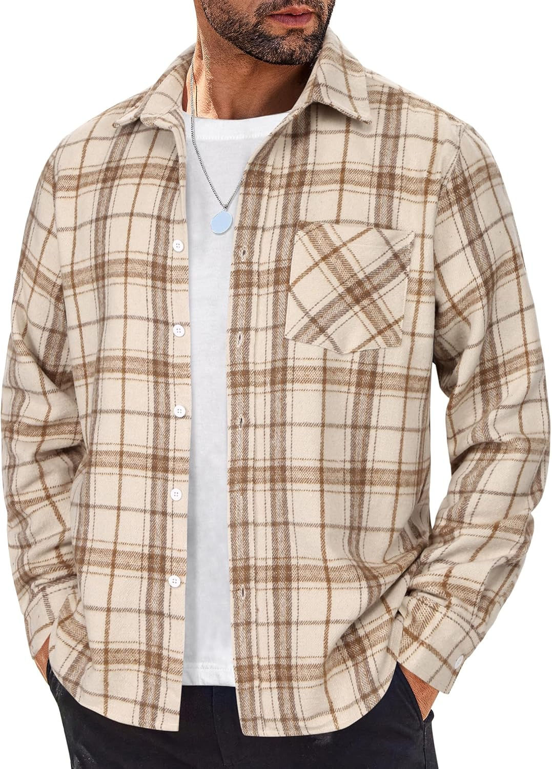 COOFANDY Men's Long Sleeve Plaid Flannel Shirt Lightweight Casual Button Down