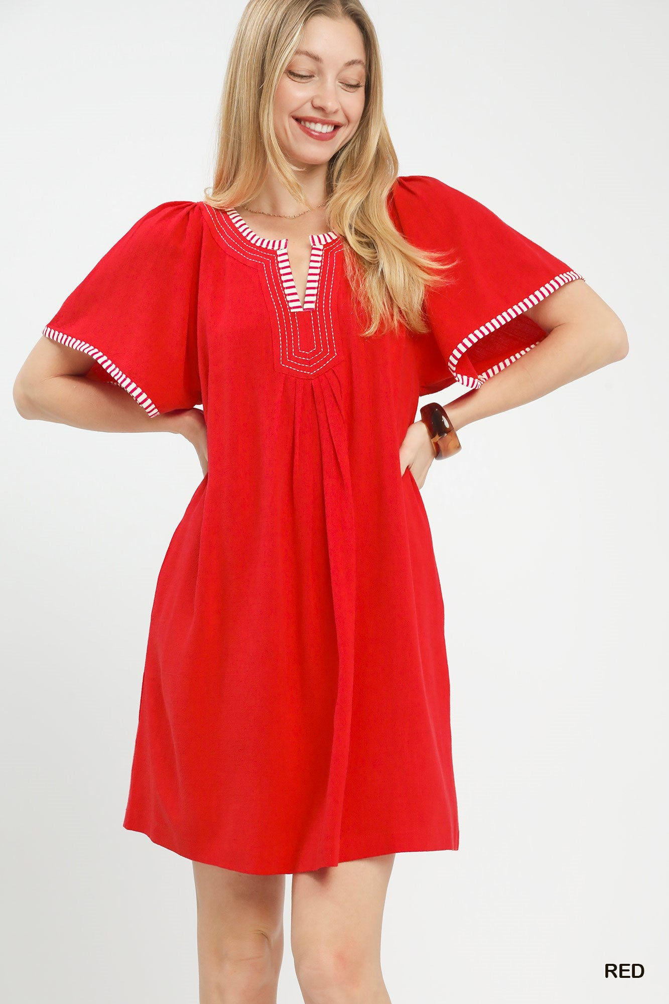 Umgee Linen Trim Tunic Dress