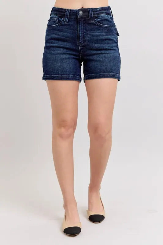 Thumbnail: Judy Blue Full Size High Waist Back Flap Pocket Denim Shorts Plus Size