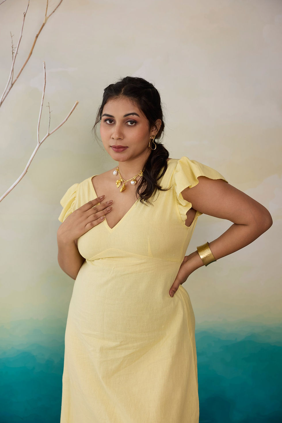 Thumbnail: Butter Yellow Linen Maxi Dress with Cute Bow Back