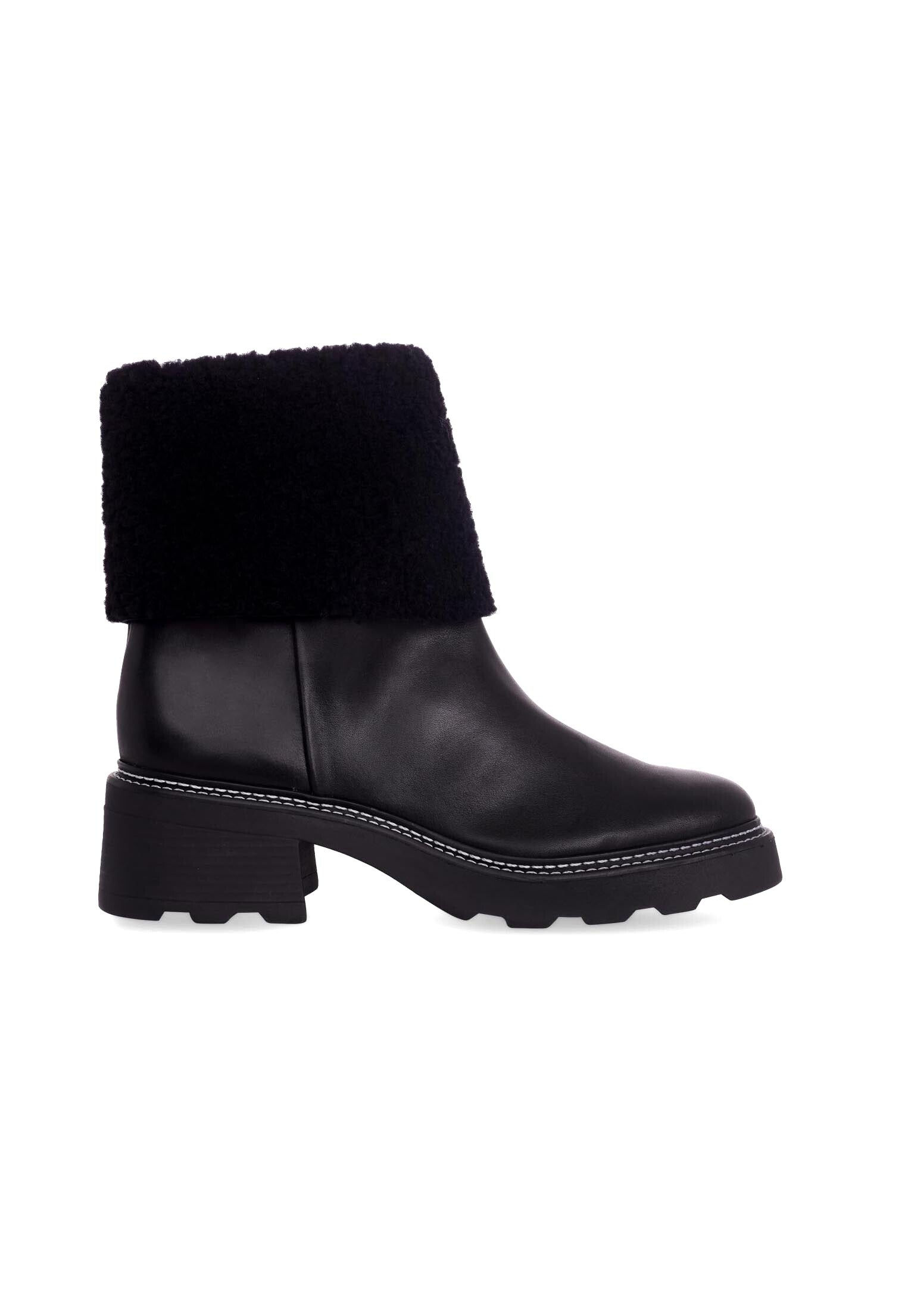 Andira Brown Leather Ankle Boots – 5cm Block Heel Shearling Lug Sole