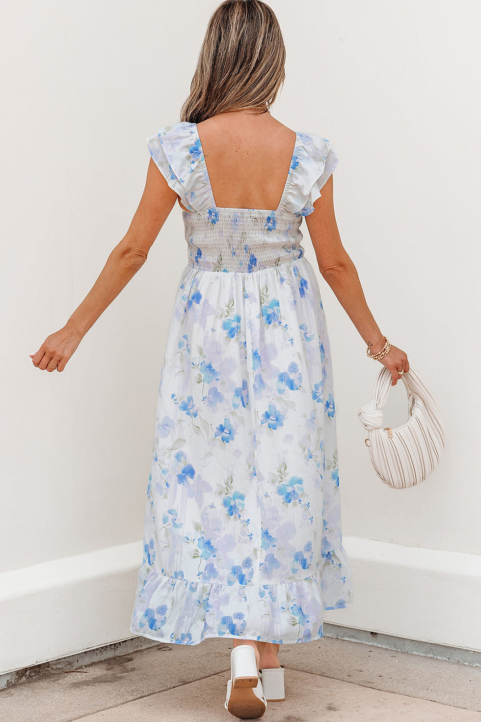 Thumbnail: Josephine Floral Smocked High Waist Sleeveless Long Dress