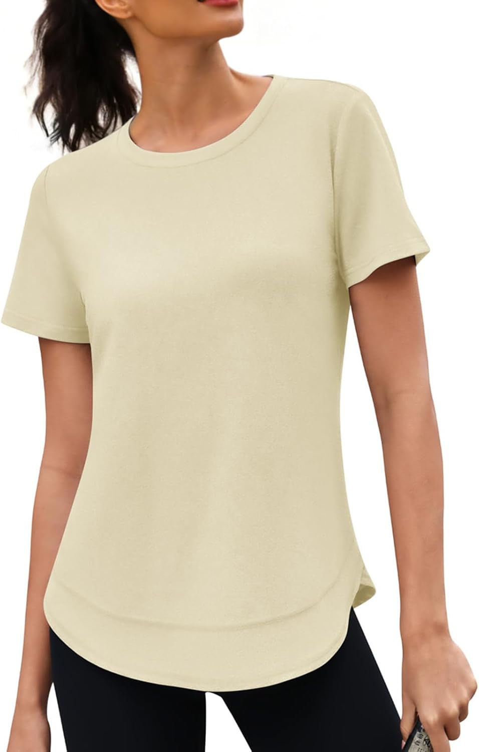 Thumbnail: Womens Workout Tops Short Sleeve Crewneck Sports Yoga Running Shirts Quick Dry 