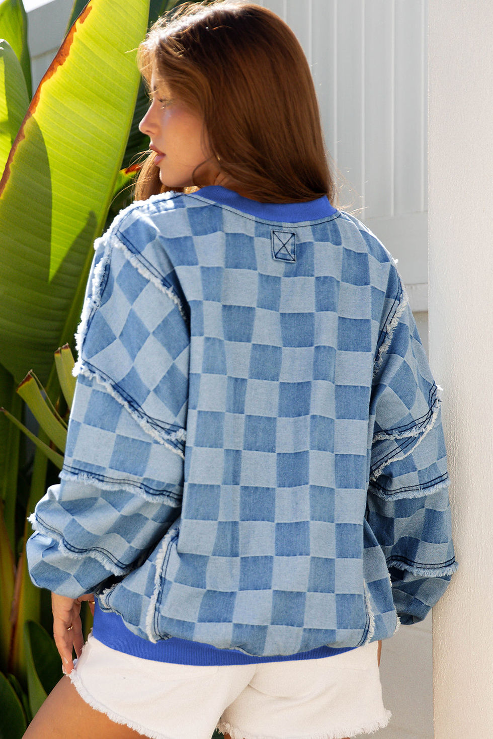 Thumbnail: Jessica Checkerboard Oversized Denim Pullover