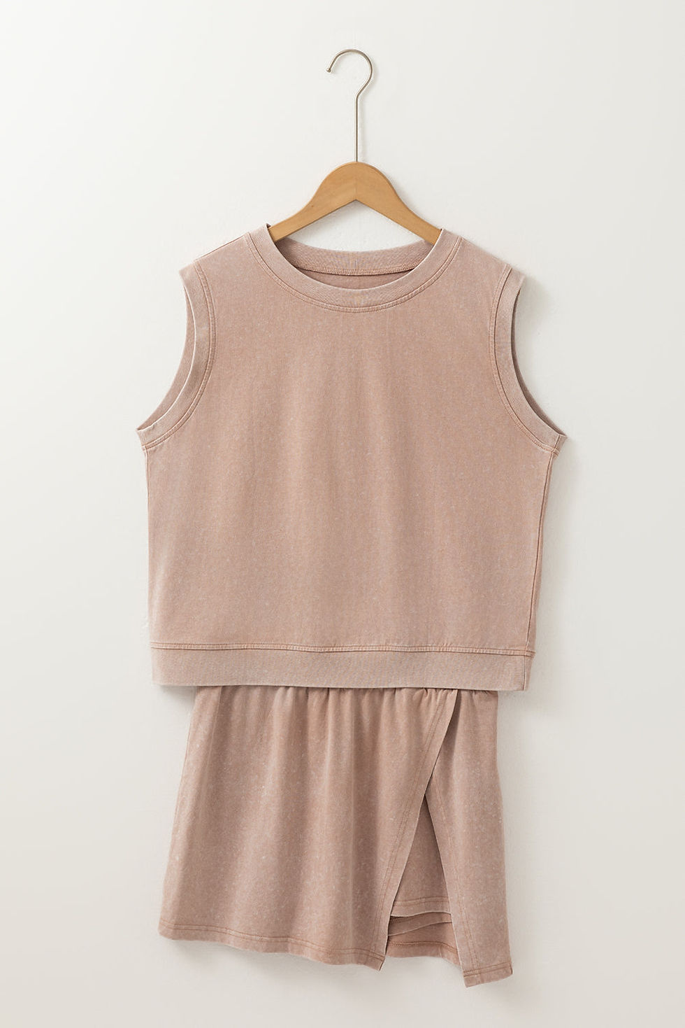 Thumbnail: Aria 2 Pieces Mineral Wash Cotton Tank Top Lined Split Skirt Set