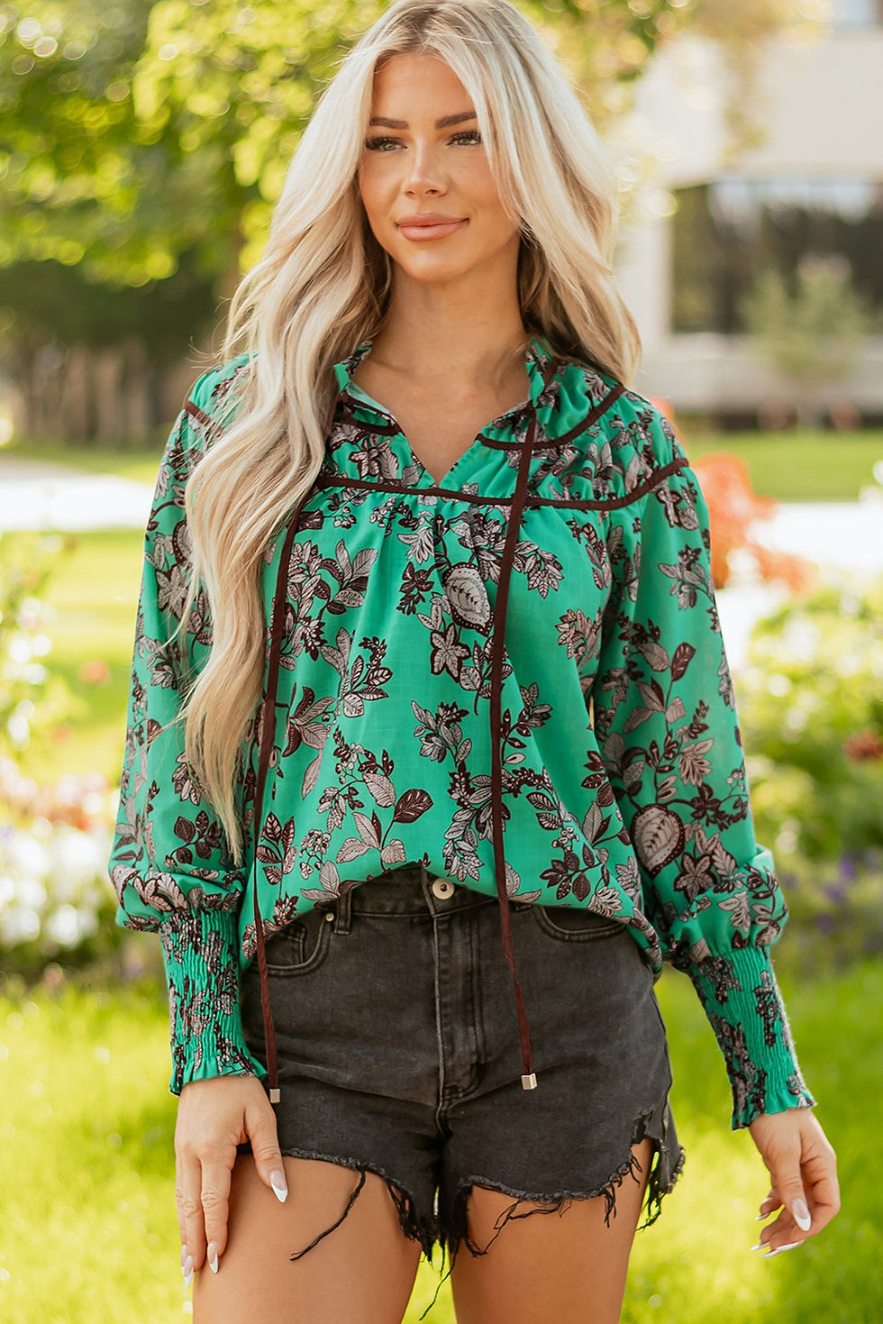 Thumbnail: Elouise Shirred Puff Sleeve Blouse