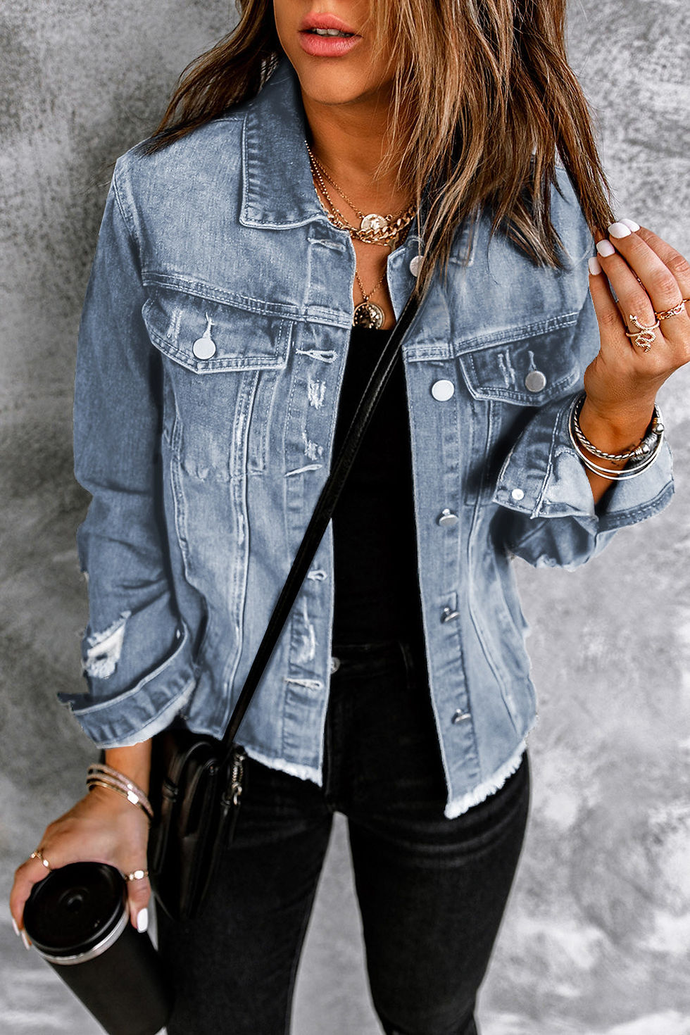 Thumbnail: Sofibelle Distressed Raw Hem Jacket