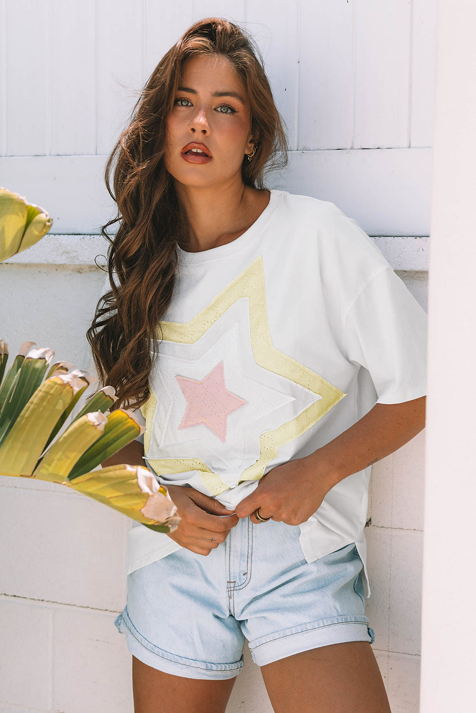 Thumbnail: Lisa Layered Star Patched Half Sleeve Loose Top