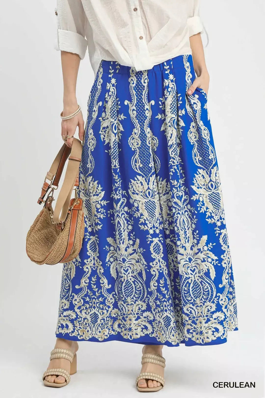 Umgee Border Print Wide Leg Pants