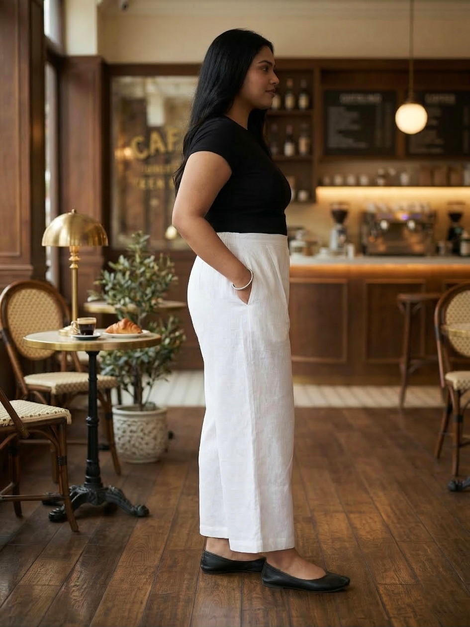 Thumbnail: Plus Size Classic White Linen Trousers for Women – Comfortable Wide Leg Pants