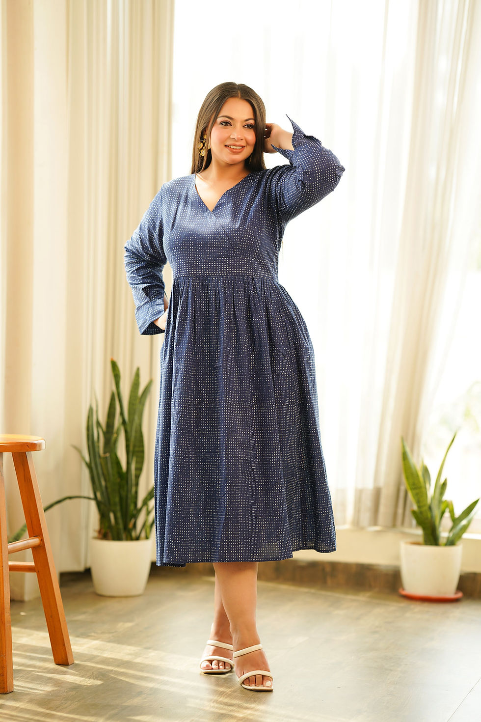 Thumbnail: Indigo Cotton V Neck Maxi Dress