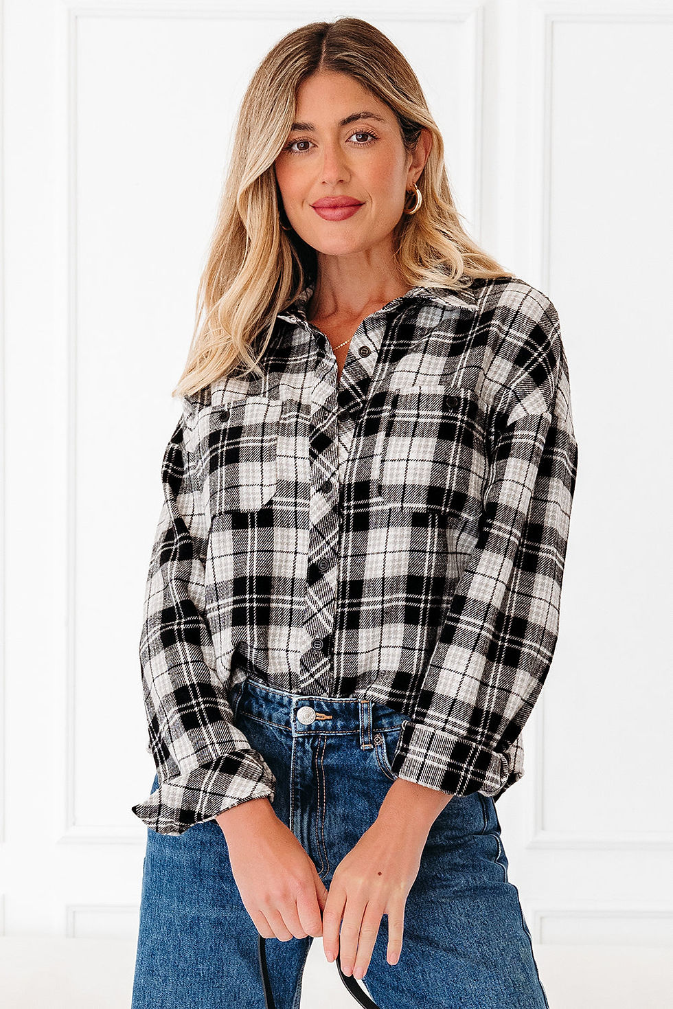 Thumbnail: Leona Plaid Print Chest Shirt