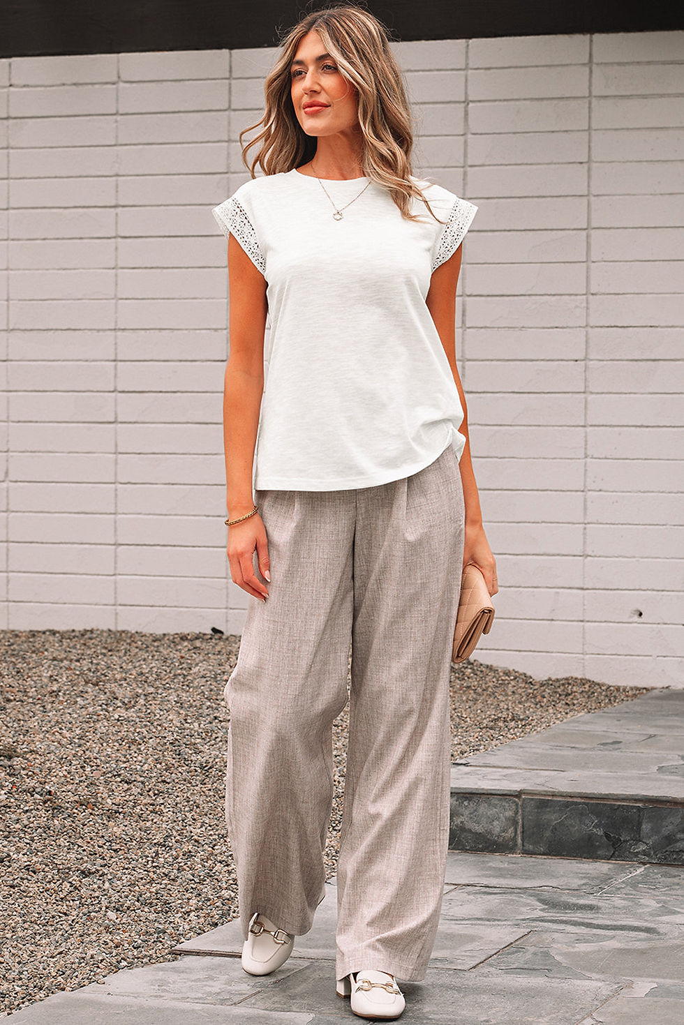 Thumbnail: Ivy Lace Patchwork Cap Sleeve Round Neck Top