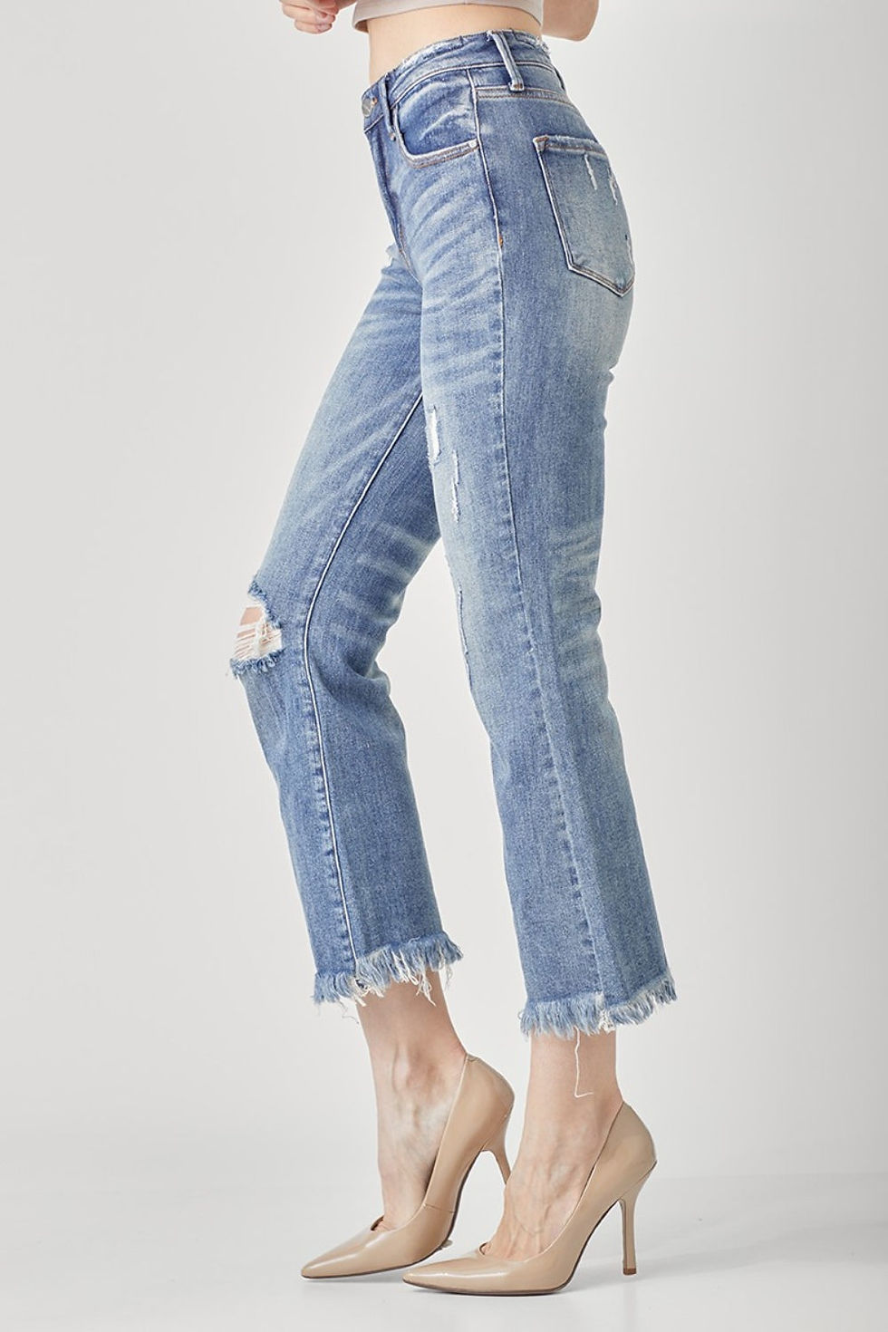 Thumbnail: RISEN High Waist Distressed Cropped Bootcut Jeans