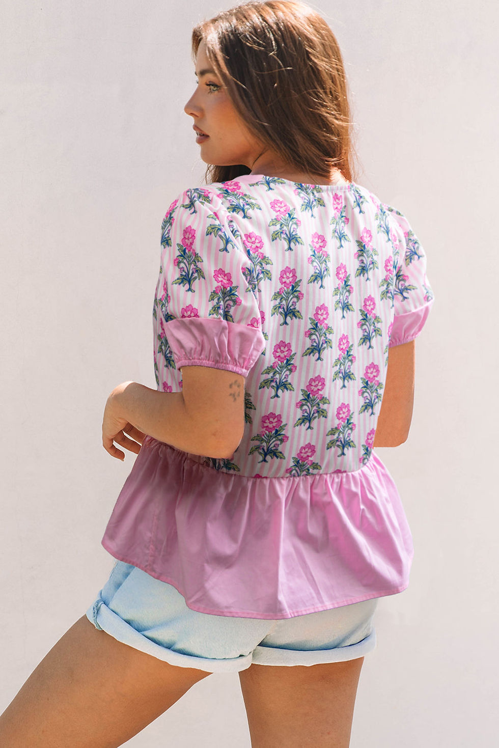 Thumbnail: Theodora Patchwork Ruffle Hem Blouse
