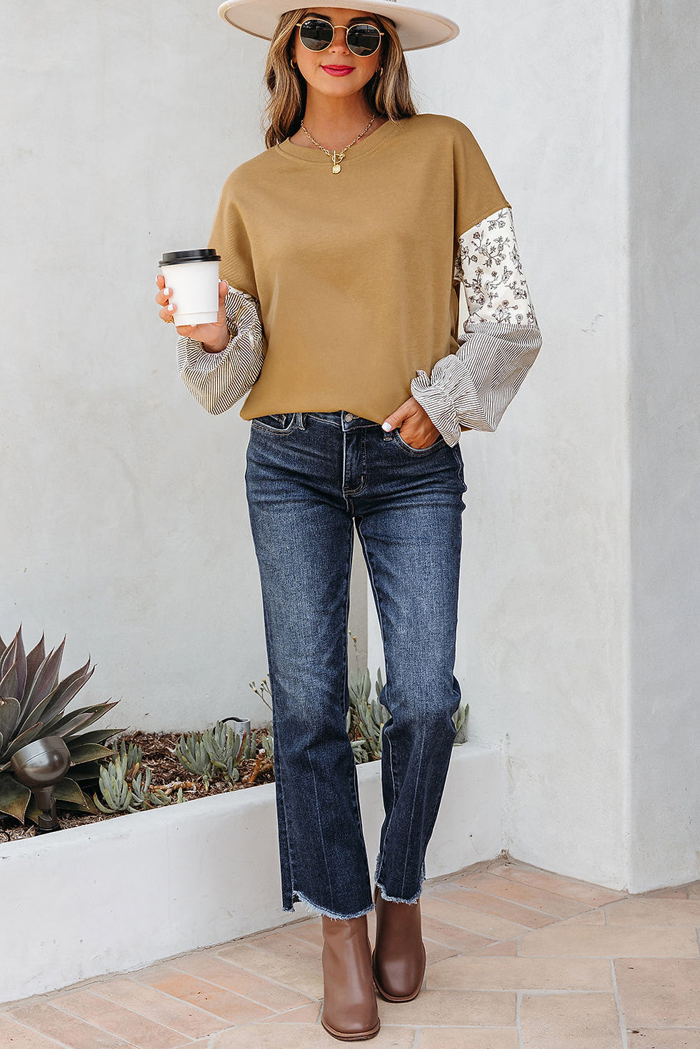 Thumbnail: Beazita Patchwork Ruffled Sleeve Sweatshirt