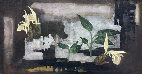 【真作】絵画　高橋俊子　日本画10号　かごの花　色彩豊かな花の静物画　X66 真作】絵画 高橋俊子 日本画10号 かごの花 色彩豊かな花の静物画