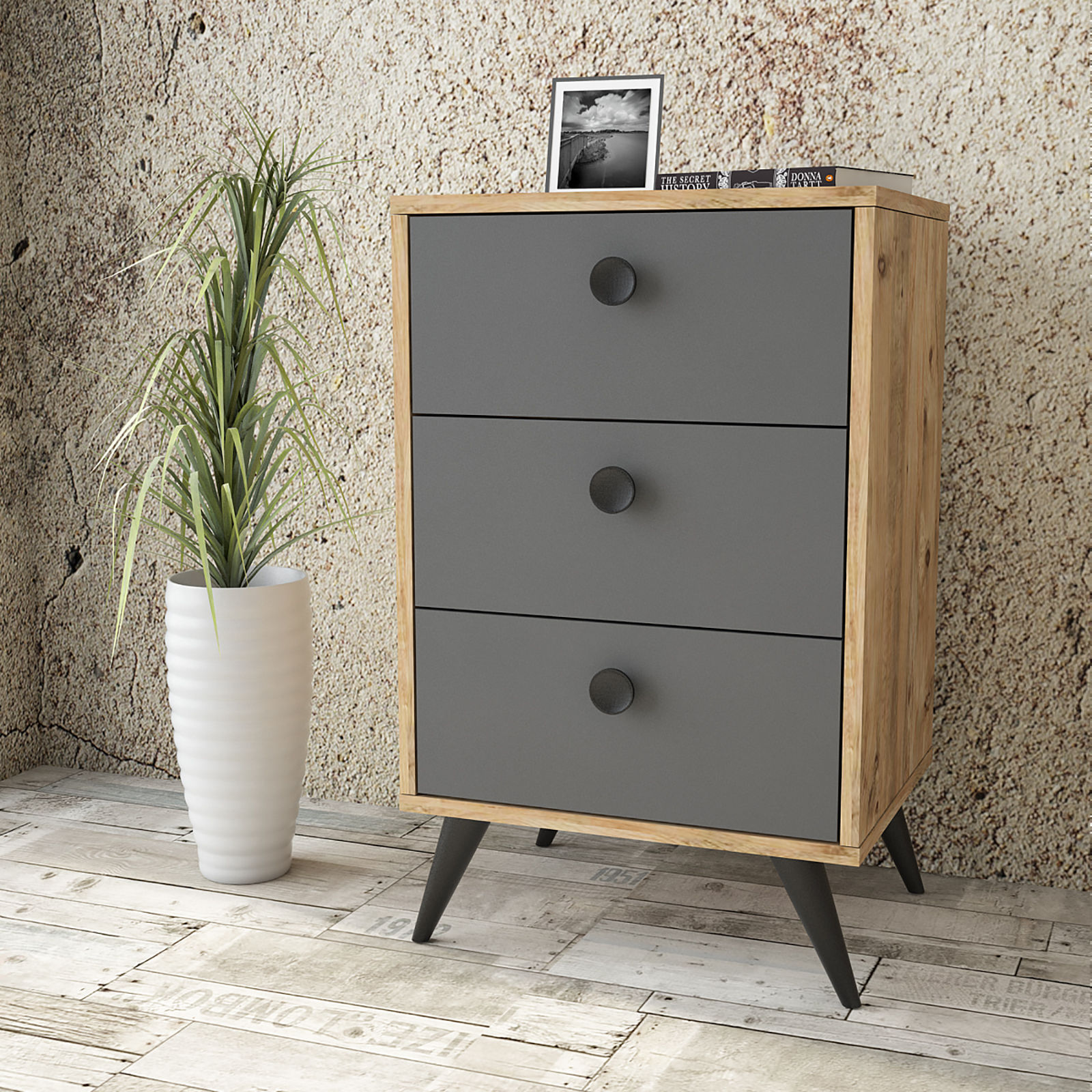 Daisy-VL68-L - אורן-פחם – שידת מגירות