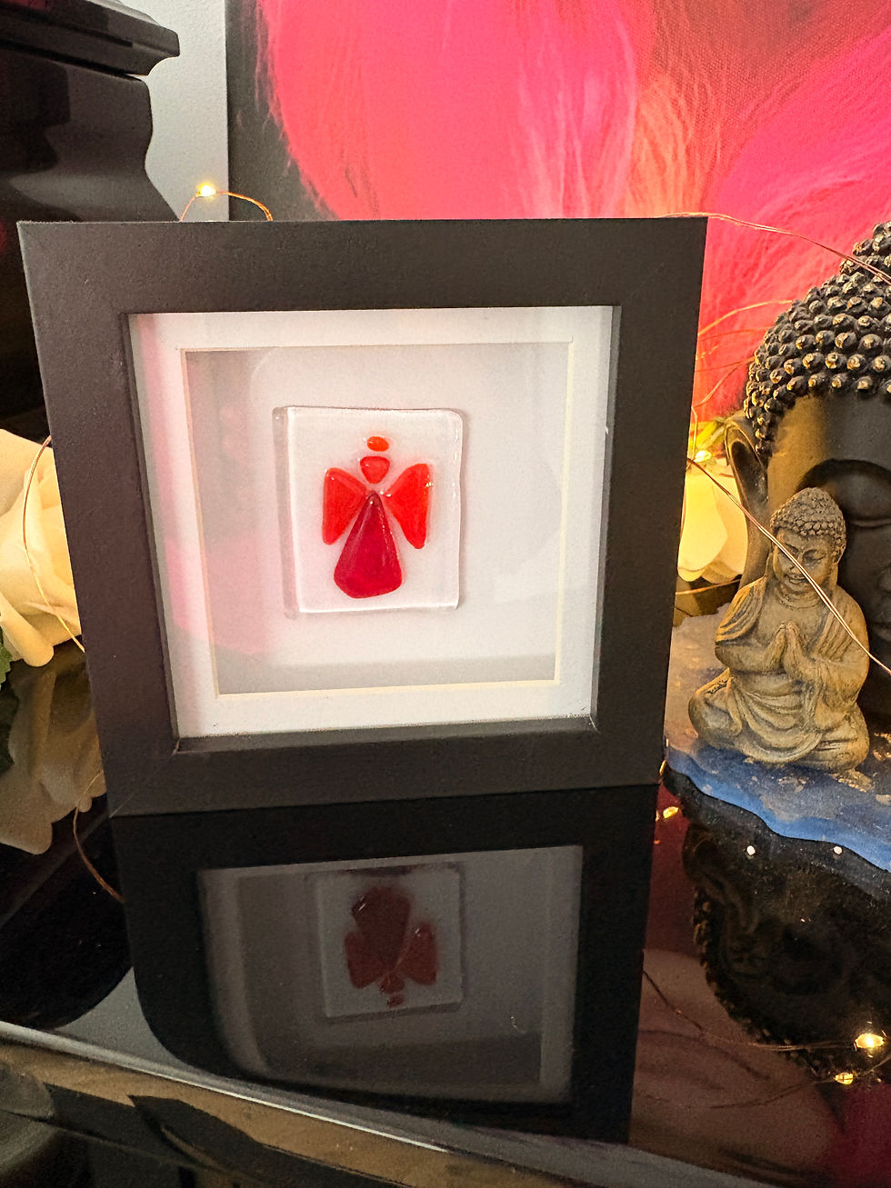 Thumbnail: Handmade Fused Glass Memorial Angel in a Frame – Bereavement Gift