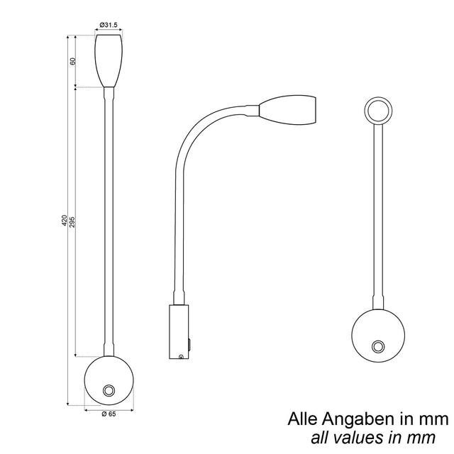 Miniaturbild: LED Leseleuchte Schwanenhals mit Dimmschalter und USB-C Ladebuchse, Lichtfarbe