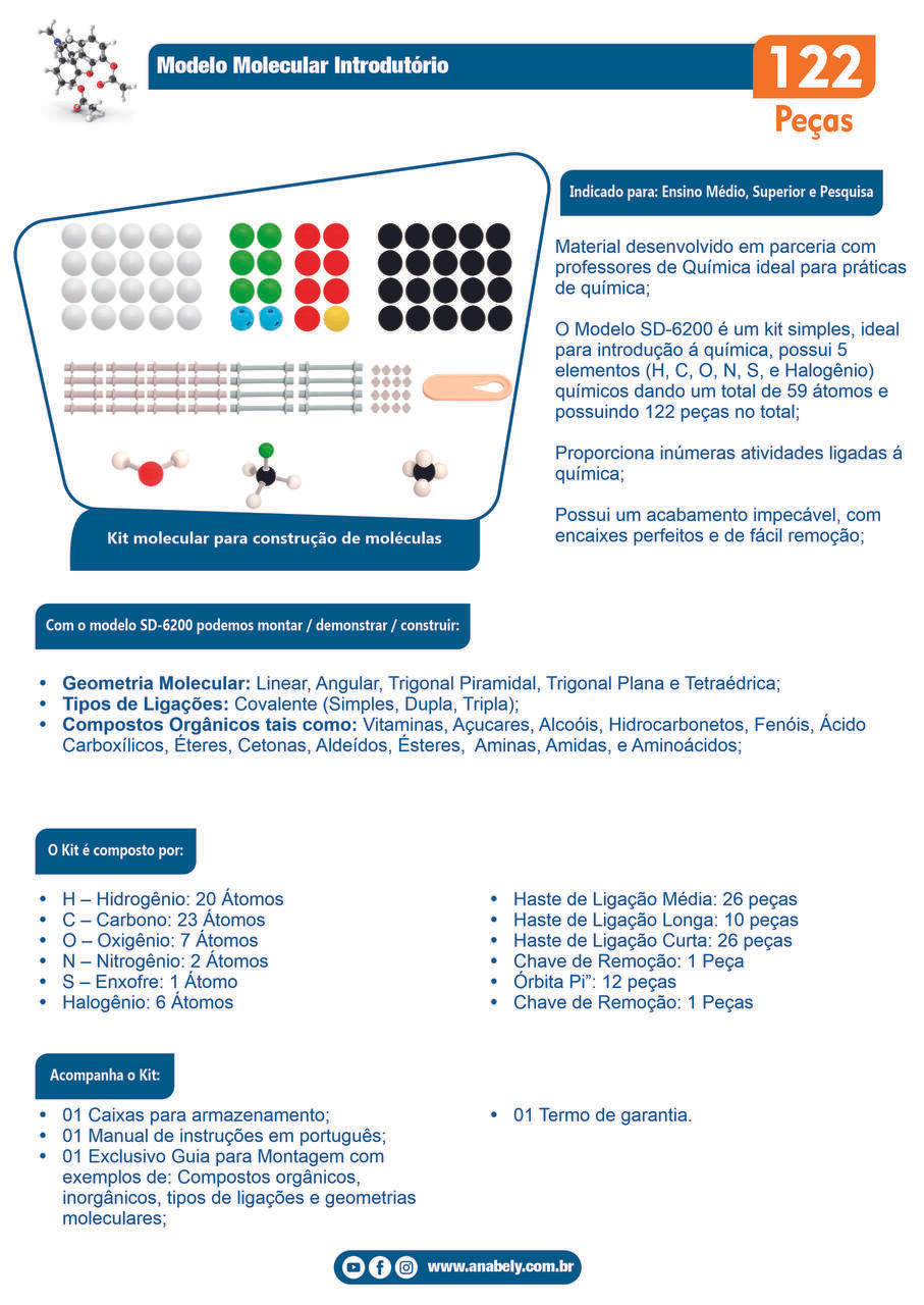 Modelo Molecular Introdutório c/ 122 Peças