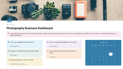 Van chaos naar creatie: mijn Photography Business Dashboard in Notion