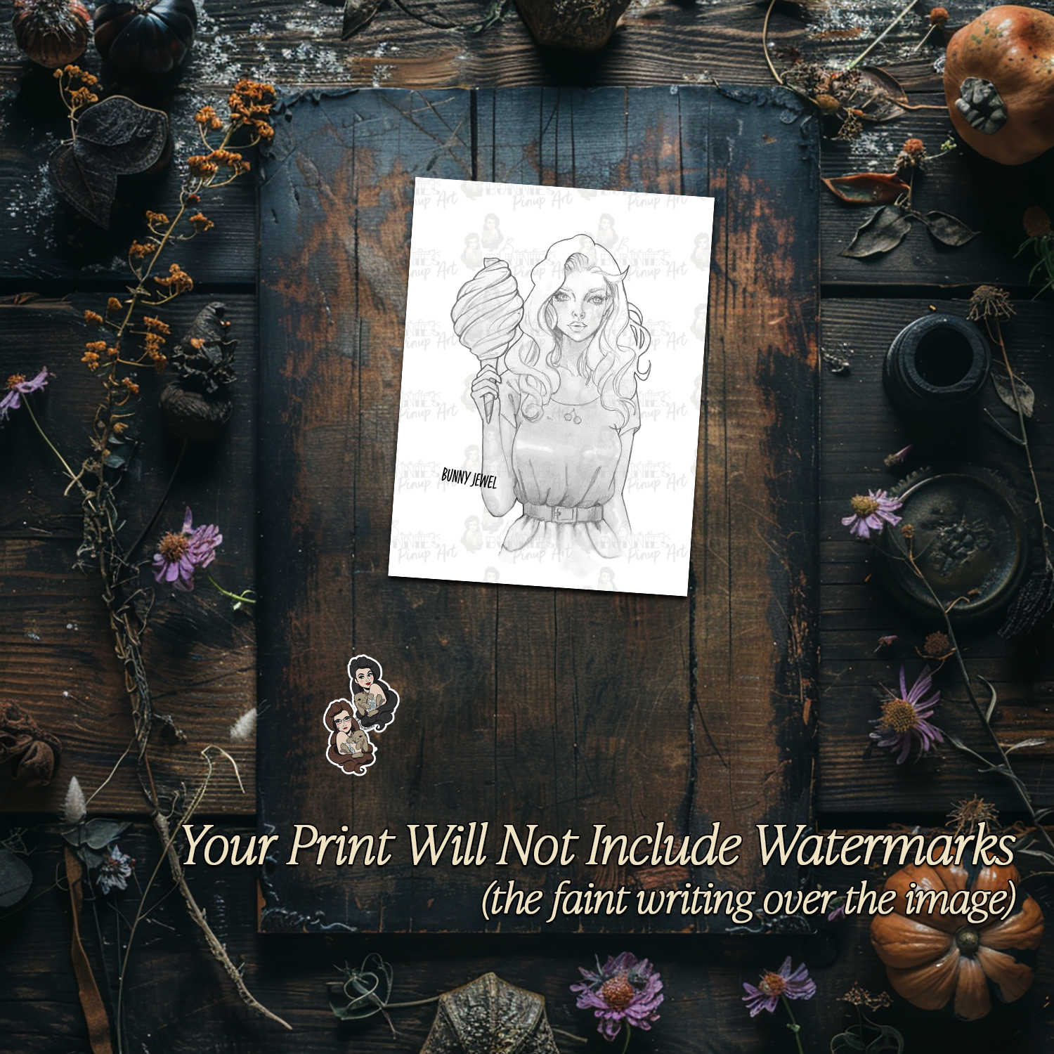 Cotton Candy Caitlin BW Sketch Print