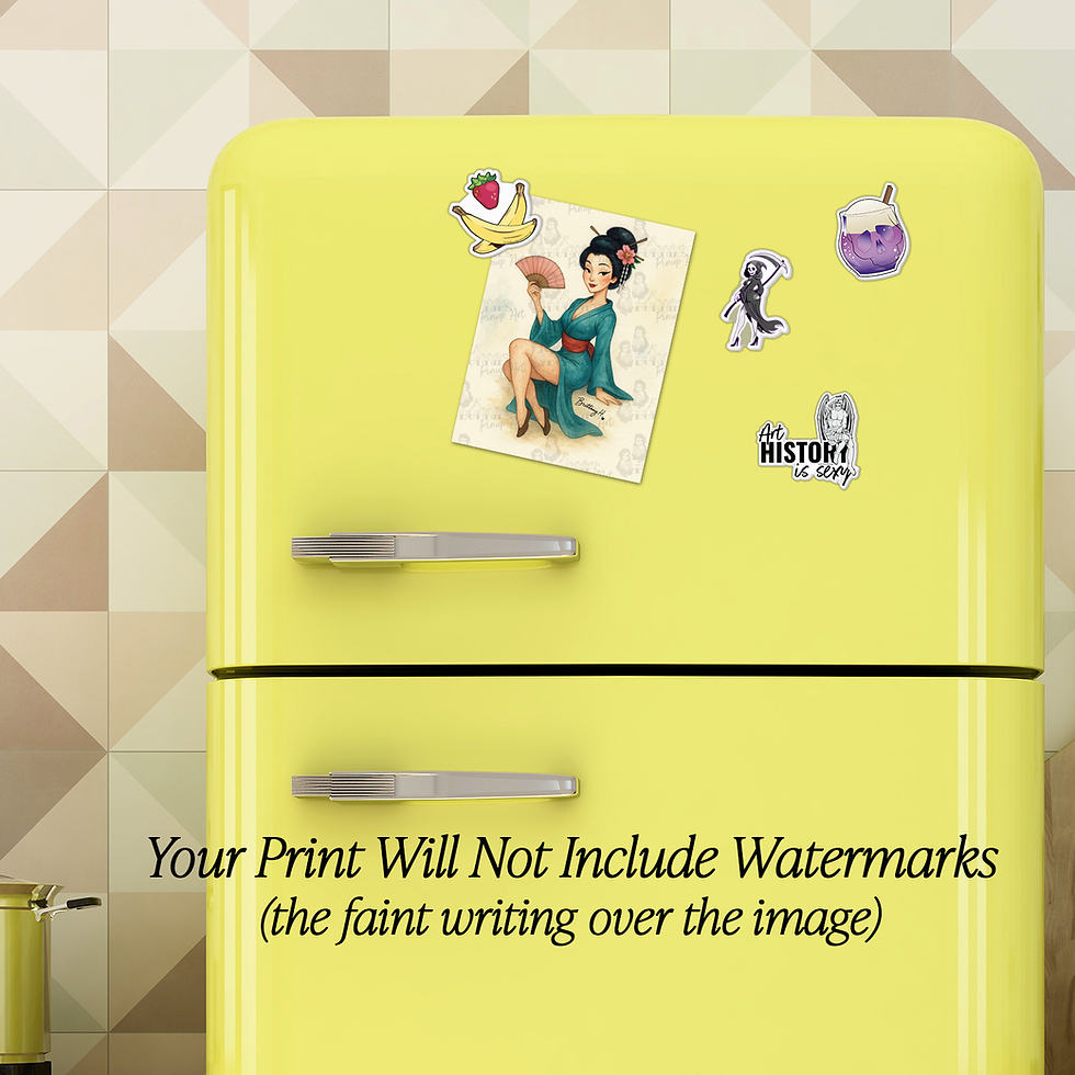 Thumbnail: Sakura Siren Print on a yellow fridge