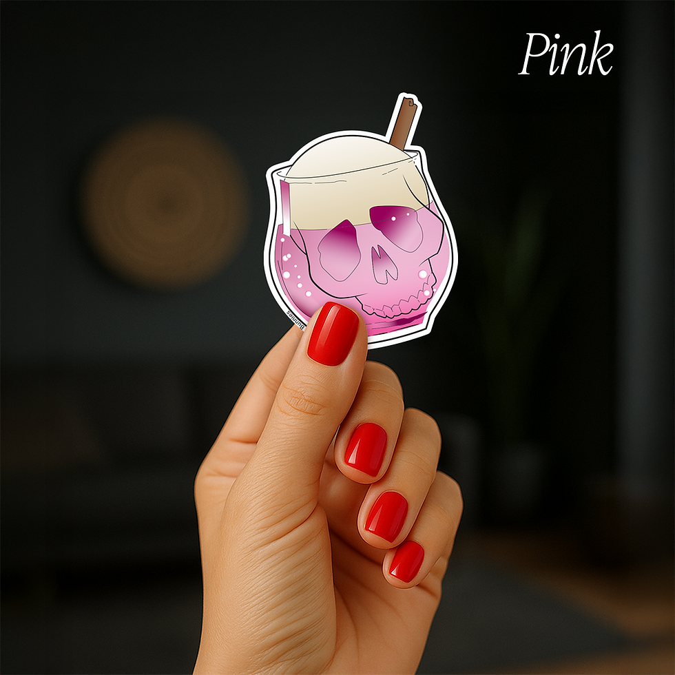 Thumbnail: Pink Skull Glass Sticker in hand