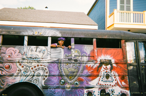 Voodoo Babydoll Queen Cinnamon Black on the Iron Horse Riderz Bus, New Orleans Healing Centre, by Hope Magraff